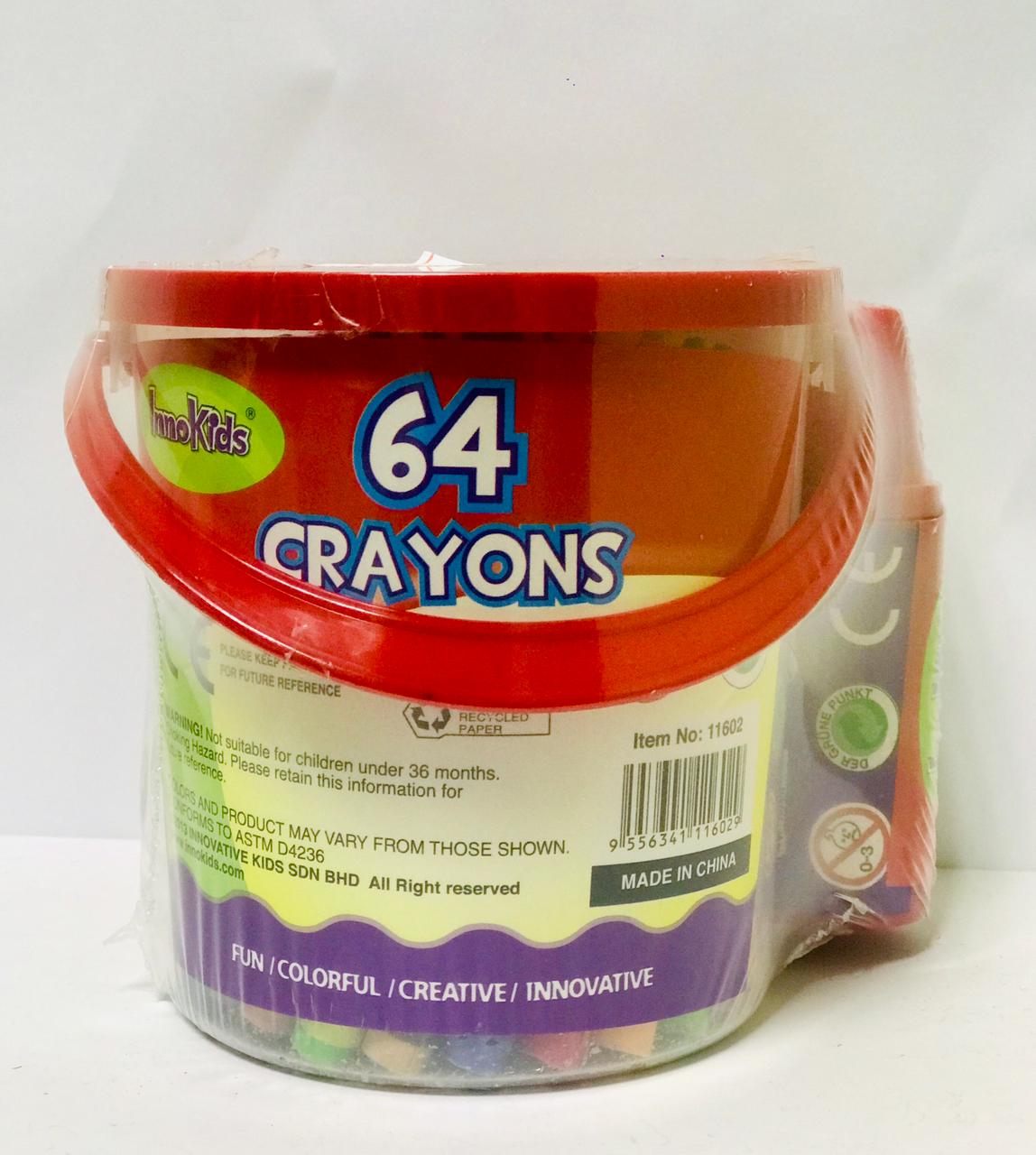 INNOKIDS CRAYONS AND SHARPENER, 64 BRILLIANT COLORS PER PACK