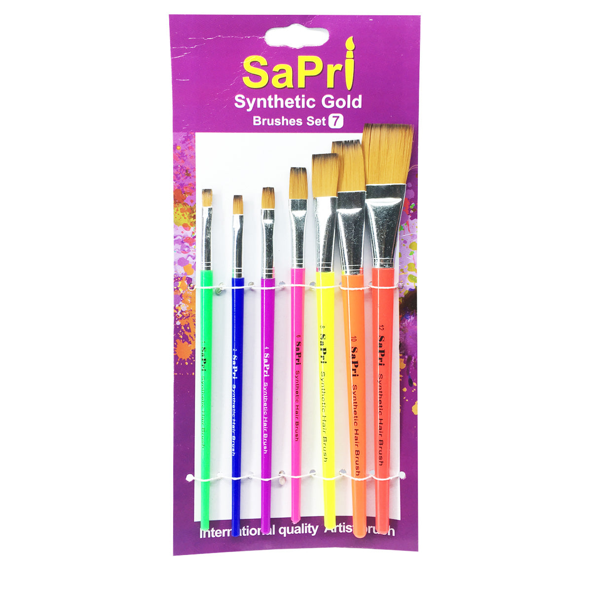 Synthetic Gold Flat Artist Brushes -Set of 7, Painting Tools UAE