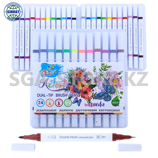 DUAL-TIP BRUSH PENS WATERCOLOR, 24 ASSORTED COLORS