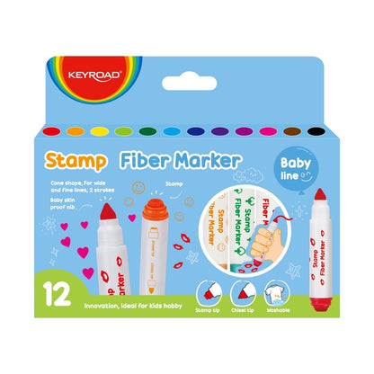 KEYROAD Baby fiber marker with stamp, Duo tip, 12 color/box