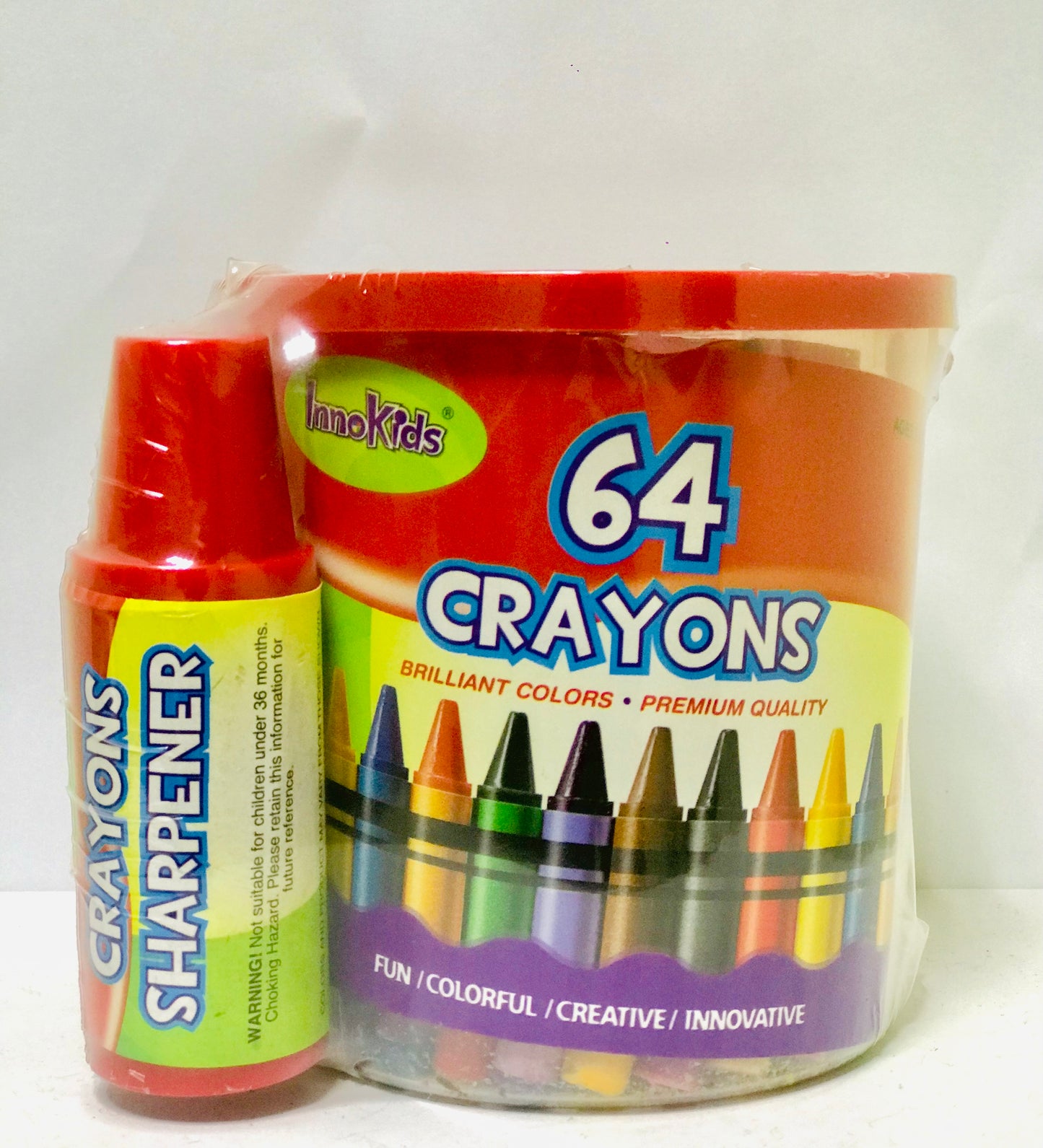 INNOKIDS CRAYONS AND SHARPENER, 64 BRILLIANT COLORS PER PACK