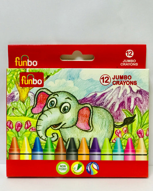 FUNBO_ JUMBO CRAYON, 12 ASSORTED JUMBO COLORS