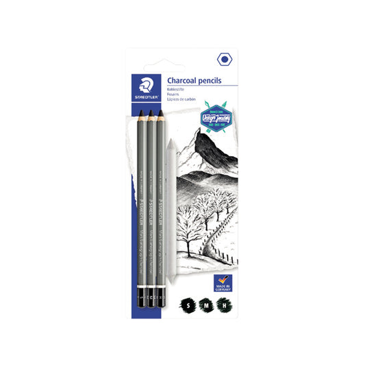 Staedtler Artist Charcoal Pencils - Pack of 3+1 Paper Stump